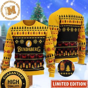 Bundaberg Brewed Drinks Christmas Scenes Snowy Night Yellow And Black Holiday Ugly Sweater