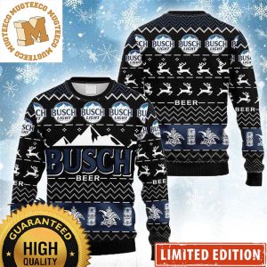 Busch Light Beer All Over Logo Knitting Pattern In Black Christmas Ugly Sweater 2023