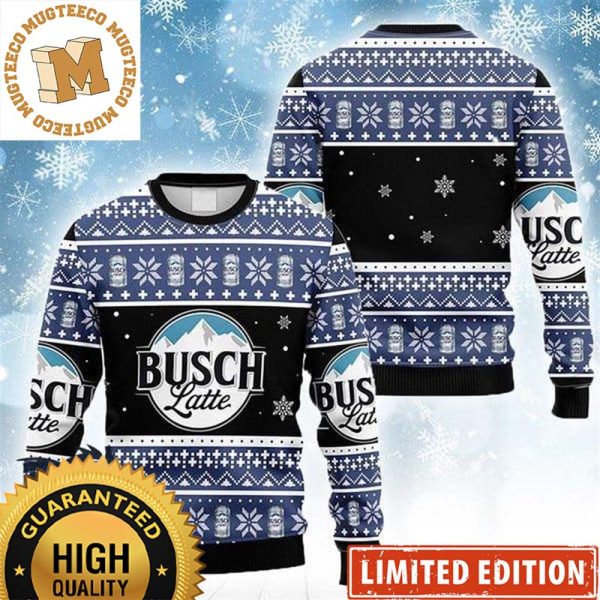 Busch Light Beer Busch Latte Snowflakes Knitting Blue Christmas Ugly Sweater