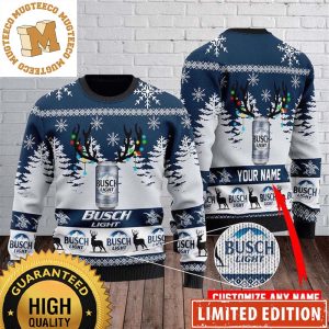 Busch Light Beer Cans With Reindeer Horn Pine Trees Jungle Personalized Christmas Ugly Sweater