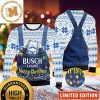 Busch Light Beer Logo With Santa Hat Knitting In Blue Christmas Ugly Sweater