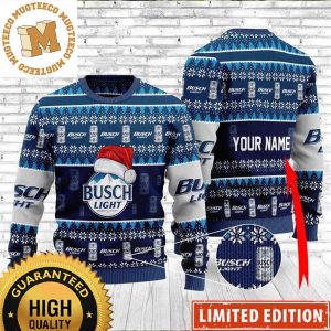 Busch Light Beer Santa Hat Personalized Knitting Black And Blue Christmas Ugly Sweater