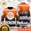 Busch Light Big Logo With Snowflakes And Pine Tree Knitting Pattern White And Blue Christmas Ugly Sweater