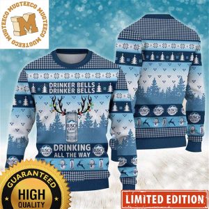 Busch Light Drinker Bells Drinker Bells Drinking All The Way Reindeer Cans Snowflakes Knitting Hoiday Ugly Sweater