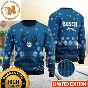 Busch Light Latte Reindeer Snowflakes Pattern Blue Christmas Ugly Sweater