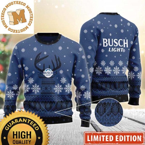 Busch Light Reindeer Blue Snowy Night Holiday Ugly Sweater 2023