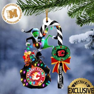 Calgary Flames NHL Grinch Candy Cane Personalized Xmas Gifts Christmas Tree Decorations Ornament