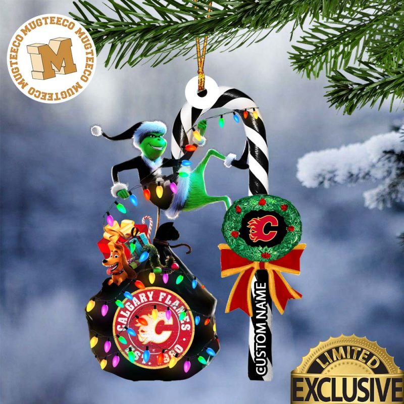 Calgary Flames NHL Grinch Candy Cane Personalized Xmas Gifts Christmas