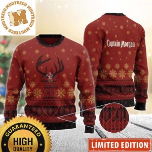 Captain Morgan Reindeer Snowy Night Snowflakes Knitting Maroon Christmas Ugly Sweater