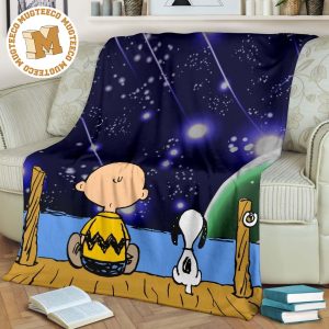 Charlie And Snoopy Fleece Blanket Staring Into Night Sky