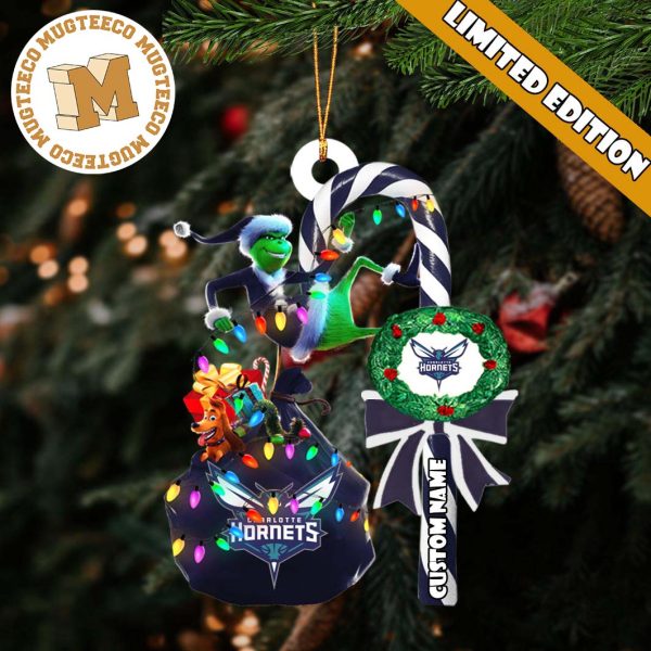 Charlotte Hornets NBA Grinch Candy Cane Personalized Xmas Gifts Christmas Tree Decorations Ornament