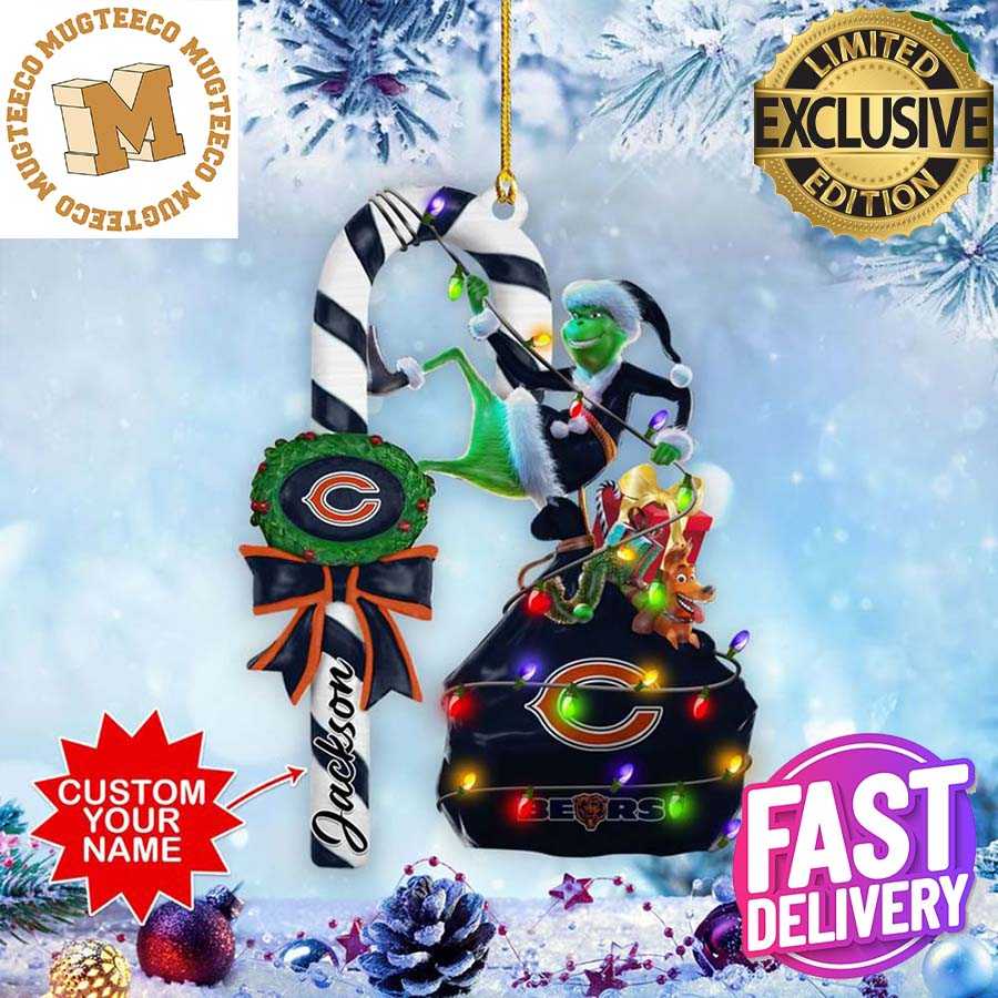Chicago Bears NFL Grinch Candy Cane Personalized Xmas Gifts Christmas Tree  Decorations Ornament - Mugteeco