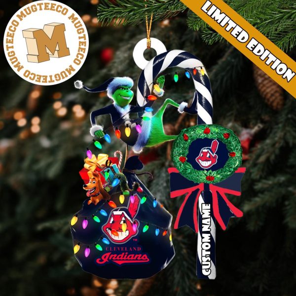 Cleveland Indians MLB Grinch Candy Cane Personalized Xmas Gifts Christmas Tree Decorations Ornament