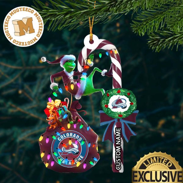 Colorado Avalanche NHL Grinch Candy Cane Personalized Xmas Gifts Christmas Tree Decorations Ornament