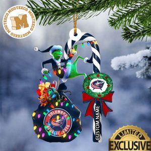 Columbus Blue Jackets NHL Grinch Candy Cane Personalized Xmas Gifts Christmas Tree Decorations Ornament