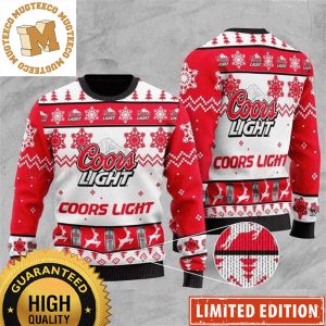 Coors Light Beer Big Logo With Snowflakes Reindeer Knitting Christmas Ugly Sweater