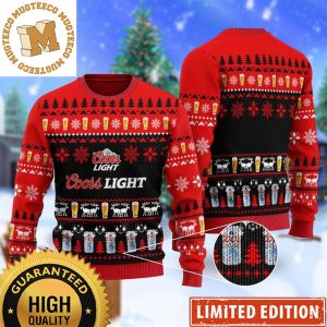 Coors Light Beer Christmas Scenes Snowflakes Knitting Pattern Red And Black Holiday Ugly Sweater