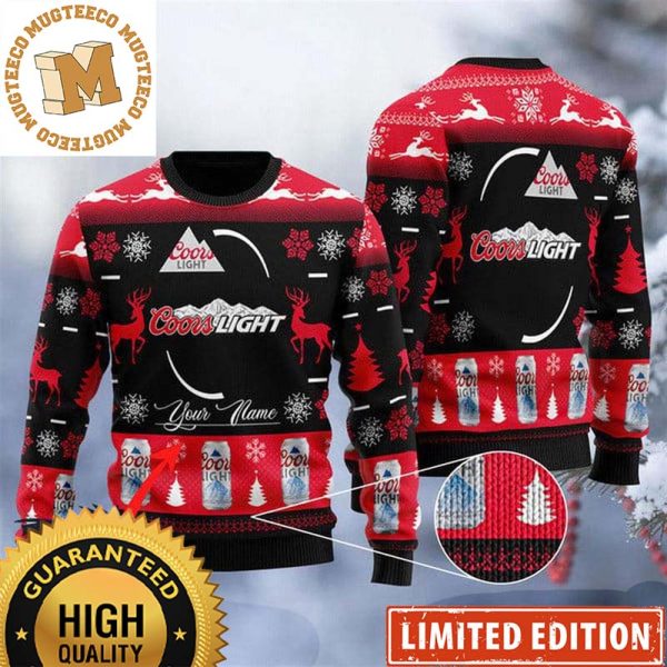 Coors Light Beer Personalized Black And Red Christmas Ugly Sweater