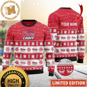 Coors Light  Beer Personalized Christmas Twinkle Lights Snowflakes Knitting Red Christmas Ugly Sweater