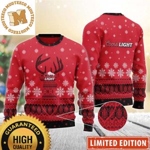Coors Light Beer Reindeer Snowy Night Snowflakes Knitting Red Christmas Ugly Sweater