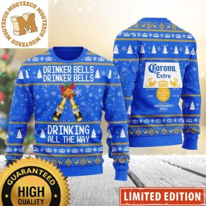 Corona Beer Cheers Drinker Bells Drinking All The Way Blue Funny Christmas Ugly Sweater