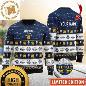 Corona Extra Beer Personalized Christmas Twinkle Lights Snowflakes Knitting Blue Holiday Ugly Sweater