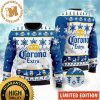 Corona Extra Beer Snowflakes Reindeer Knitting Personalized White And Blue Christmas Ugly Sweater