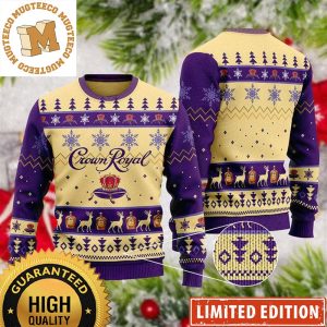 Crown Royal Big Logo With Snowflakes And Reindeer Knitting Pattern Christmas Ugly Sweater 2023