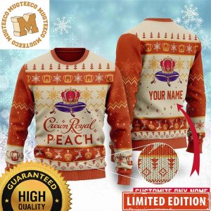 Crown Royal Peach Snowflakes Reindeer Knitting Personalized Orange Holiday Ugly Sweater