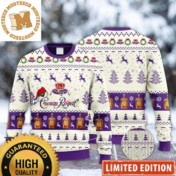 Crown Royal Santa Hat And Christmas Light Reindeer Snowy Night Knitting Holiday Ugly Sweater