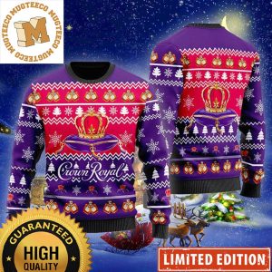 Crown Royal Whisky Big Logo Christmas Cheers With Snowflakes Pattern In Red And Purple Holiday Ugly Sweater 2023