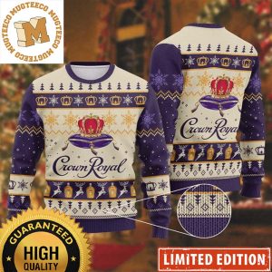 Crown Royal Whisky Big Logo With Snowflakes Knitting Purple Line And White Christmas Ugly Sweater 2023