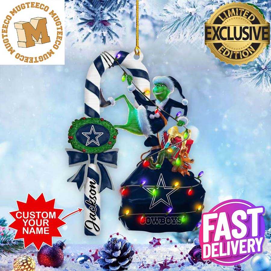 Dallas Cowboys NFL Grinch Candy Cane Personalized Xmas Gifts Christmas Tree  Decorations Ornament - Mugteeco