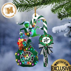 Dallas Stars NHL Grinch Candy Cane Personalized Xmas Gifts Christmas Tree Decorations Ornament