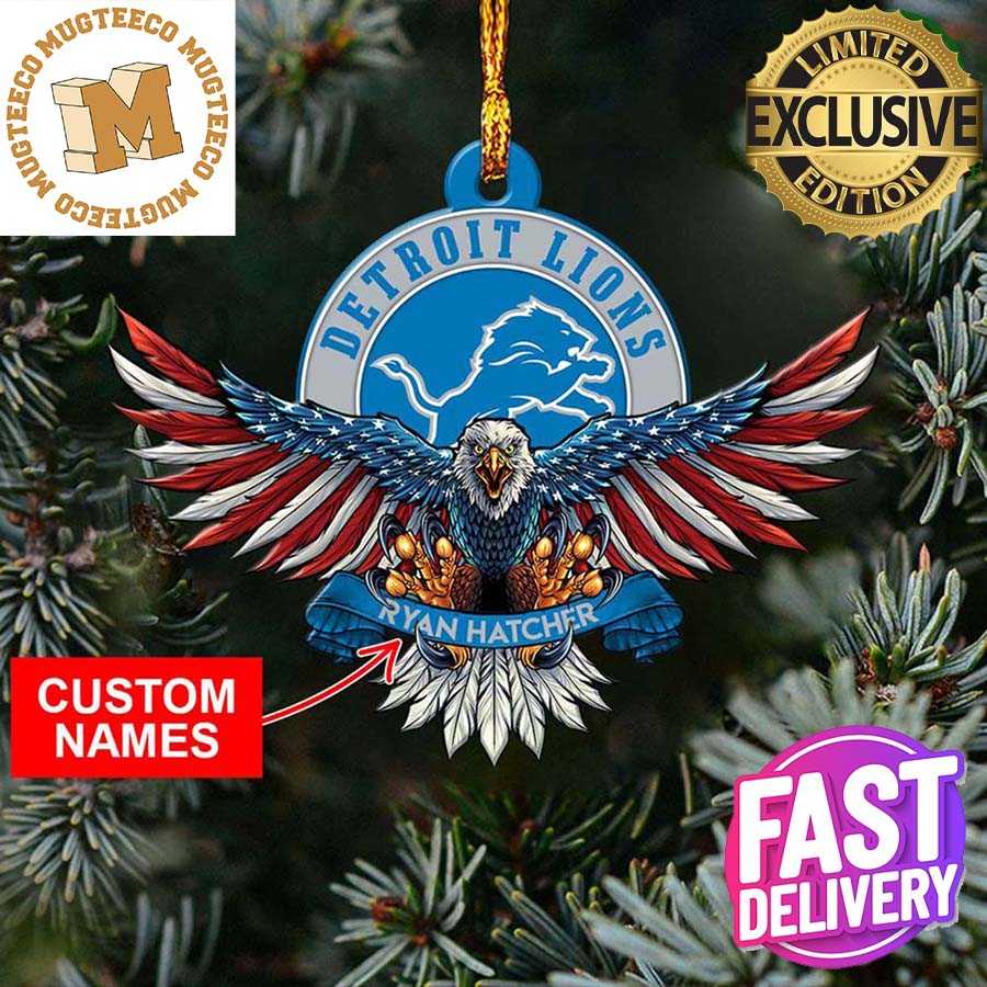 NFL Detroit Lions Flag Map US Personalized Christmas Ornaments - Banantees