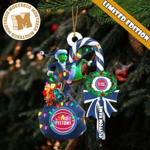 Detroit Pistons NBA Grinch Candy Cane Personalized Xmas Gifts Christmas Tree Decorations Ornament
