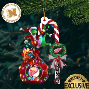 Detroit Red Wings NHL Grinch Candy Cane Personalized Xmas Gifts Christmas Tree Decorations Ornament
