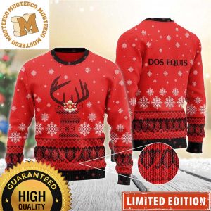 Dos Equis Reindeer Snowy Night Snowflakes Knitting Red Christmas Ugly Sweater