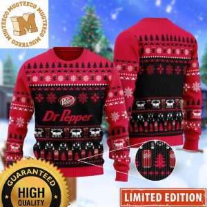 Dr Pepper Logo Christmas Scenes Snowflakes Knitting Pattern Red And Black Holiday Ugly Sweater