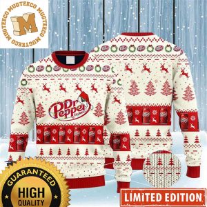 Dr Pepper Logo With Christmas Lights And Santa Hat Reindeer Snowy Night Red And White Holiday Ugly Sweater