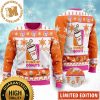 Dunkin Donuts With Christmas Lights And Santa Hat Reindeer Snowy Night Orange And Beige Holiday Ugly Sweater