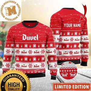 Duvel Beer Personalized Christmas Twinkle Lights Snowflakes Knitting Red Holiday Ugly Sweater