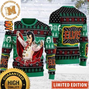 Elvis Presley Belt Buckle Funny Green Ugly Christmas Sweater 2023