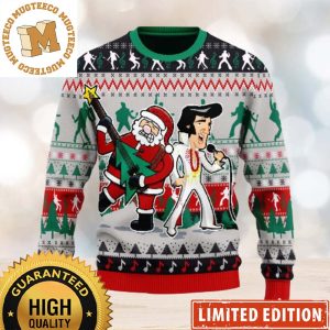 Elvis Presley Singing With Santa Ugly Christmas Sweater