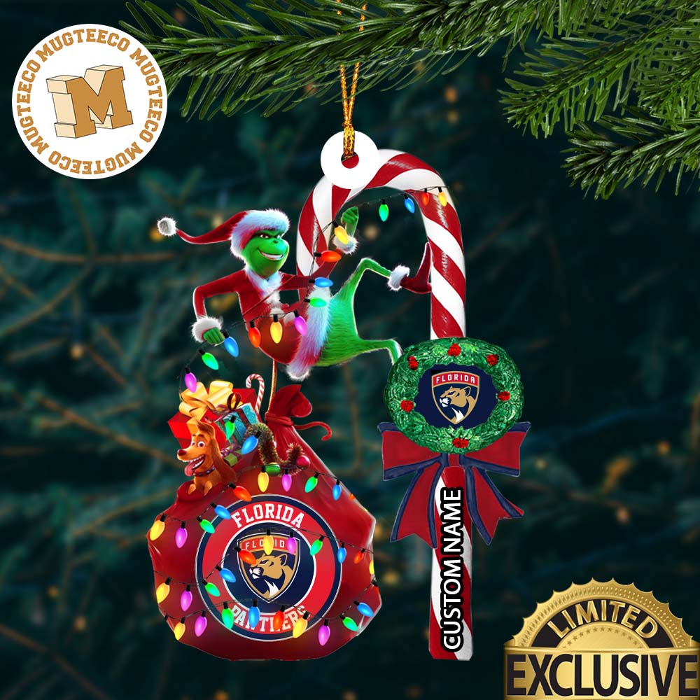 Florida Panthers NHL Grinch Candy Cane Personalized Xmas Gifts
