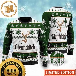 Glenfiddich Whisky Wine Reindeer Big Logo Snowflakes Knitting Holiday Ugly Sweater