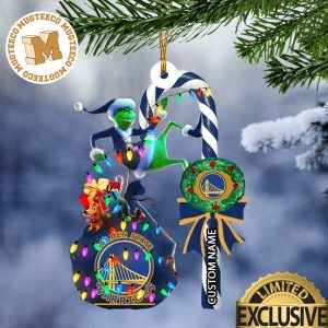Golden State Warriors NBA Grinch Candy Cane Personalized Xmas Gifts Christmas Tree Decorations Ornament