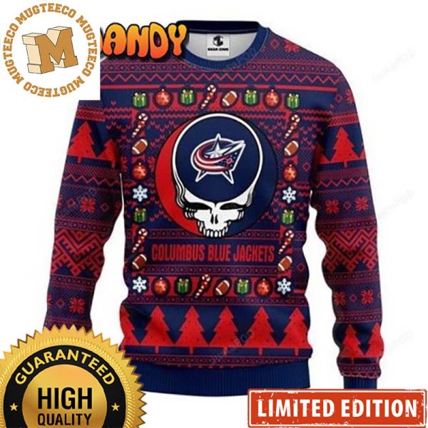 Grateful Dead Columbus Blue Jackets Christmas Ugly Sweater 2023