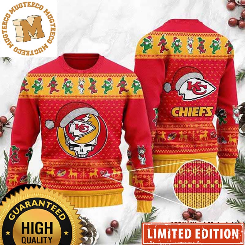Grateful Dead Kansas City Chiefs Santa Hat Logo Ugly Christmas Sweater ...