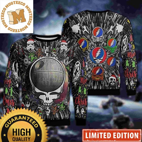 Grateful Dead Star Wars Characters Santa Black Ugly Christmas Sweater 2023